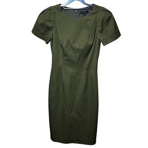 J. Crew Olive Green Puff Sleeve Sheath Lined Dress Career Workwear Size 000